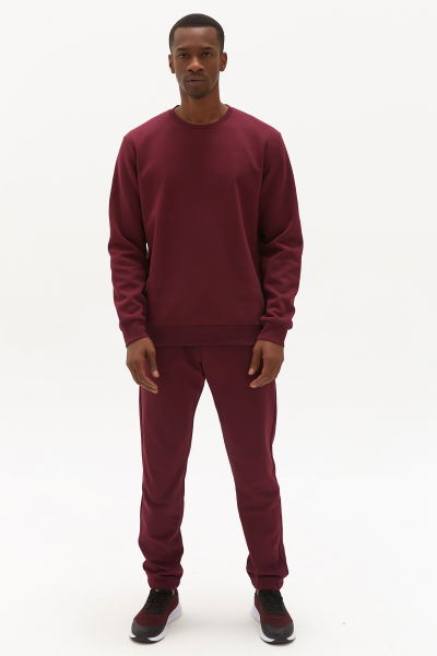 Erkek Bordo Bisiklet Yaka Oversize Kalın Kışlık İçi Polarlı Spor Düz Sweatshirt 0521