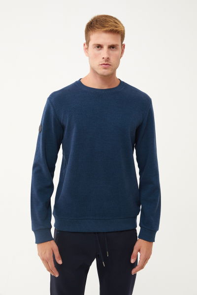 Erkek Petrol Bisiklet Yakalı Yumuşak Dokulu Sweatshirt 1664 