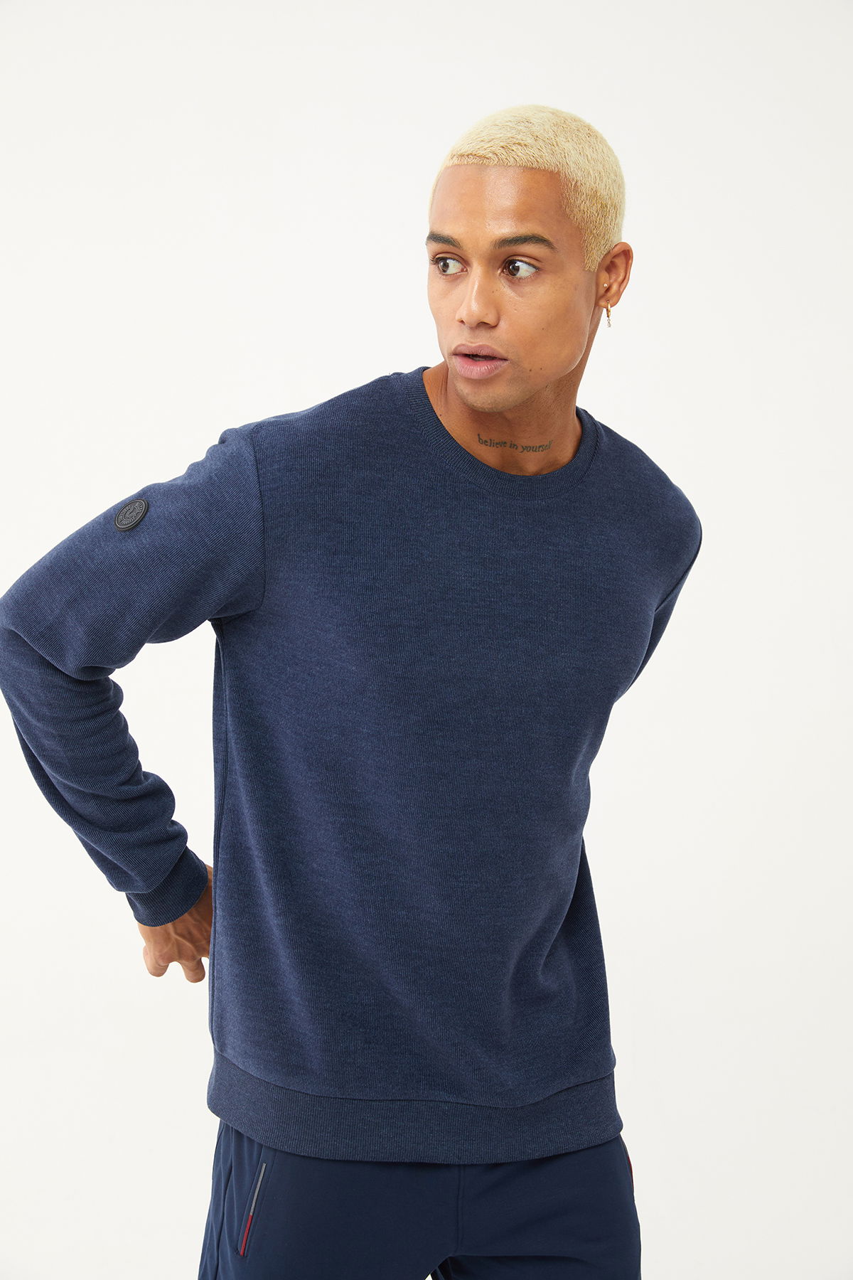 Erkek Lacivert Bisiklet Yakalı Yumuşak Dokulu Sweatshirt | 1664 - BİLCEE