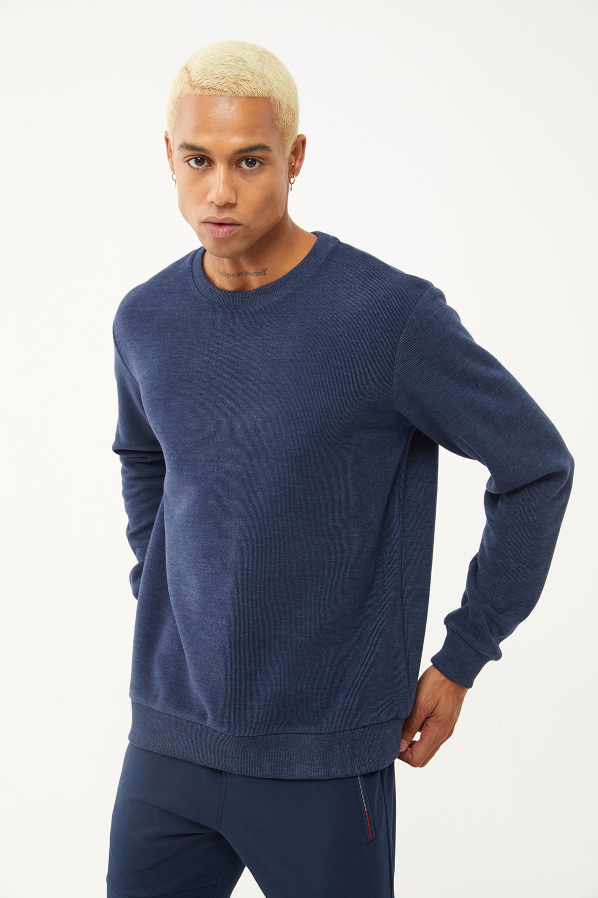 Erkek Lacivert Bisiklet Yakalı Yumuşak Dokulu Sweatshirt | 1664 - BİLCEE (1)