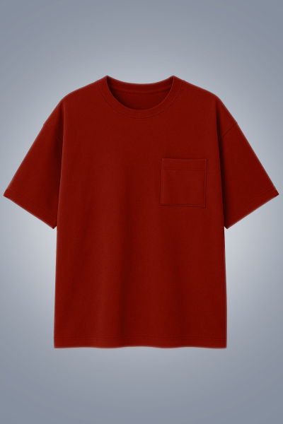 Erkek Bordo Oversize Cepli Tişört | 4582 