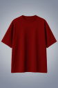 Erkek Bordo Basic Düz Pamuklu Ağır Kumaş Geniş Kalıp Oversize Tişört | 4581 - 8