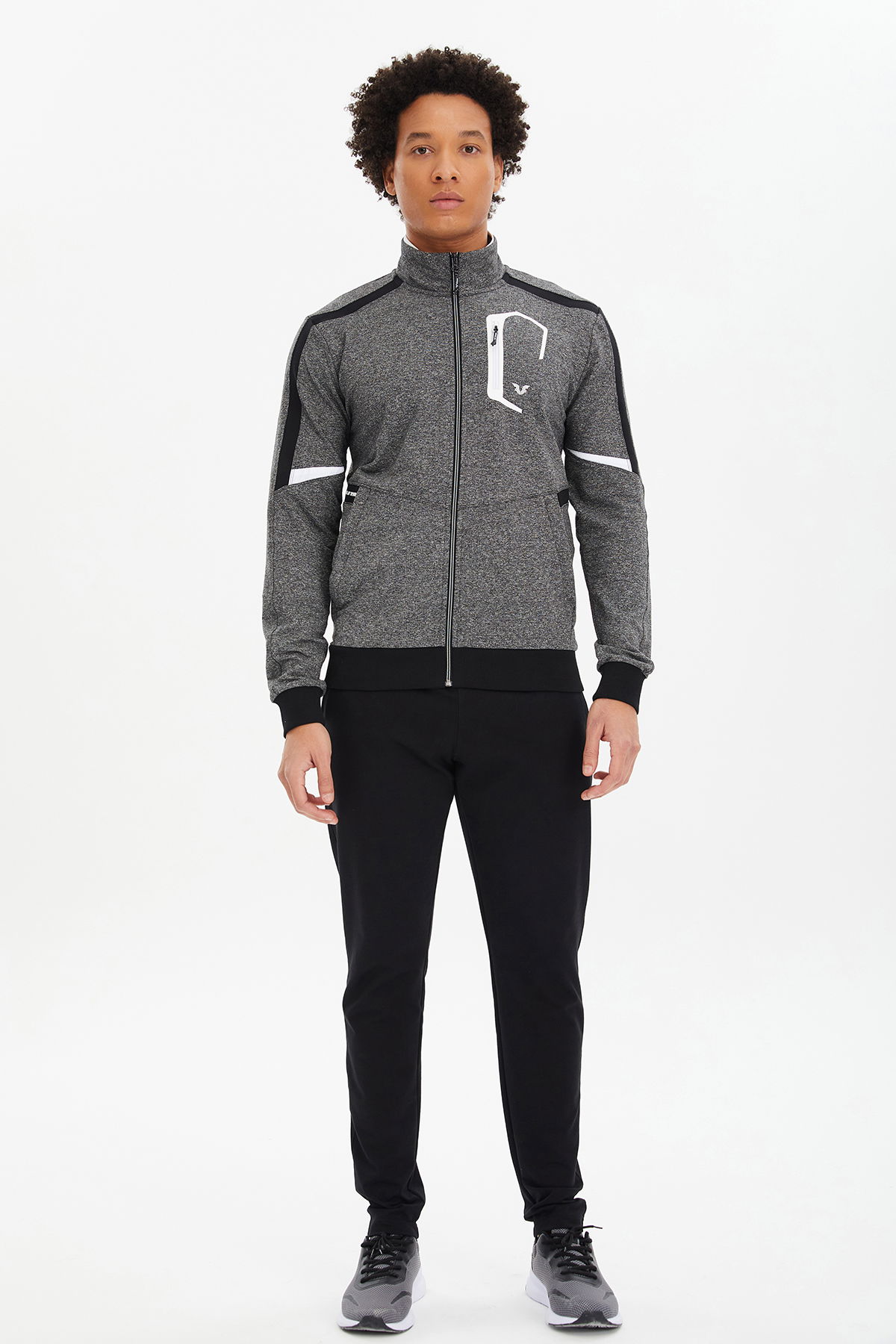 Erkek Siyah Dik Yakalı Cep Detaylı Düz Paça Eşofman Takımı 0670 - BİLCEE