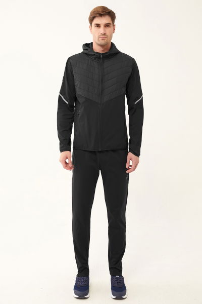 Erkek Siyah Dokuma Detaylı Düz Paça Kapüşonlu Kışlık Takım 1616 