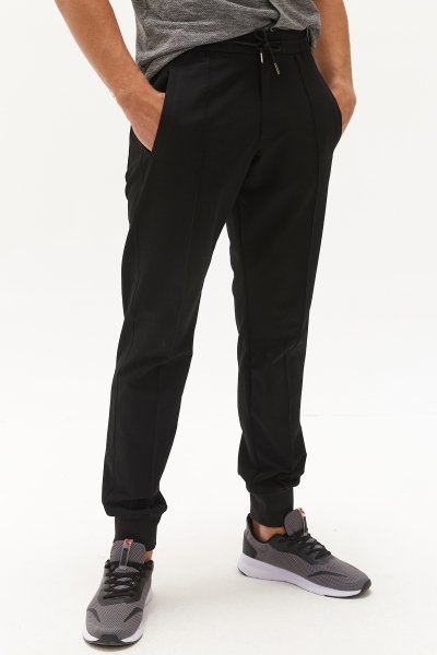 Erkek Siyah Dokuma Fermuarlı Önü Çizgili Polyamid Naylon Kumaşlı Outdoor Pantolon Eşofman Altı 0355