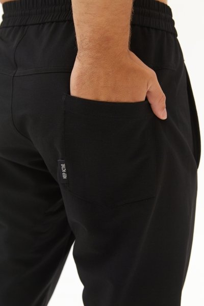 Erkek Siyah Dokuma Fermuarlı Önü Çizgili Polyamid Naylon Kumaşlı Outdoor Pantolon Eşofman Altı 0355