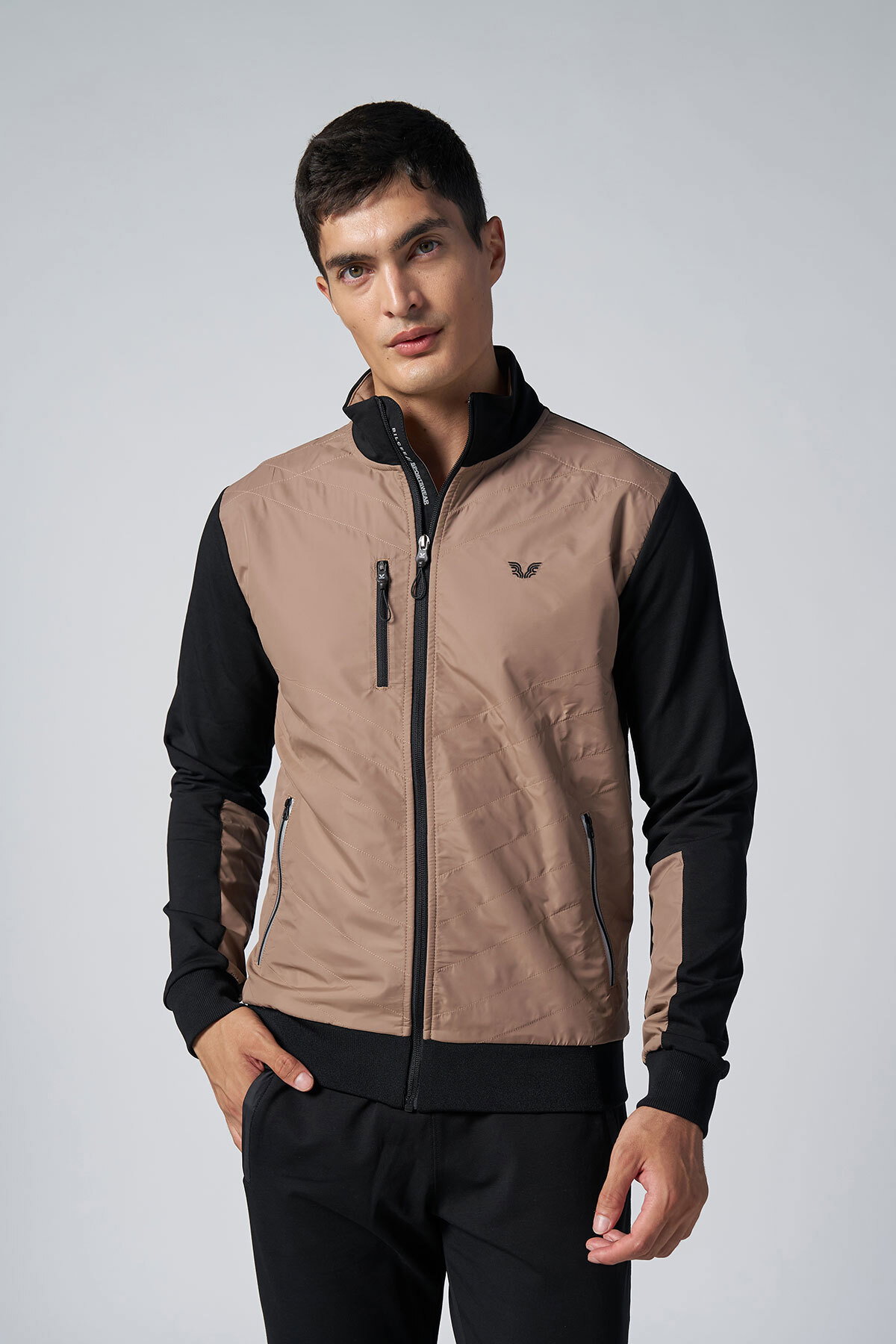 Erkek Kahve Dik Yaka Dokumalı Örme Eşofman Takım | 1572 - BİLCEE (1)