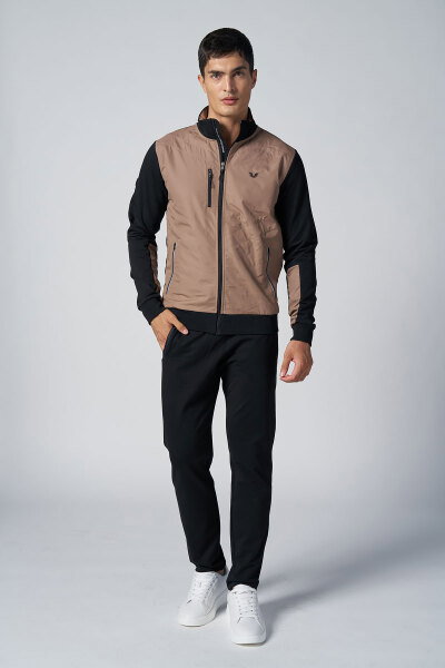 Erkek Kahve Dik Yaka Dokumalı Örme Eşofman Takım | 1572 