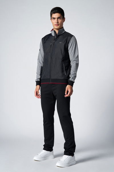 Erkek Koyu Gri Melanj Dik Yaka Dokumalı Örme Eşofman Takım | 1572 