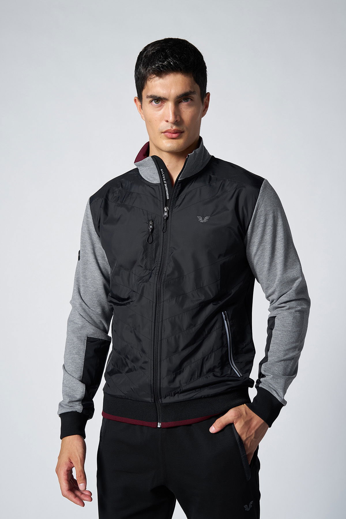 Erkek Koyu Gri Melanj Dik Yaka Dokumalı Örme Eşofman Takım | 1572 - BİLCEE (1)