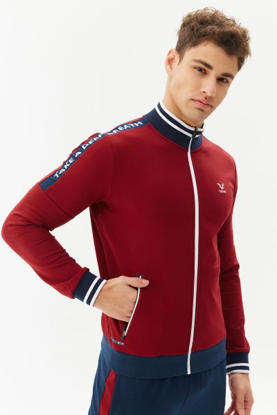 Erkek Bordo Dik Yaka Fermuarlı Spor ve Günlük Alt Üst Eşofman Takımı 0177