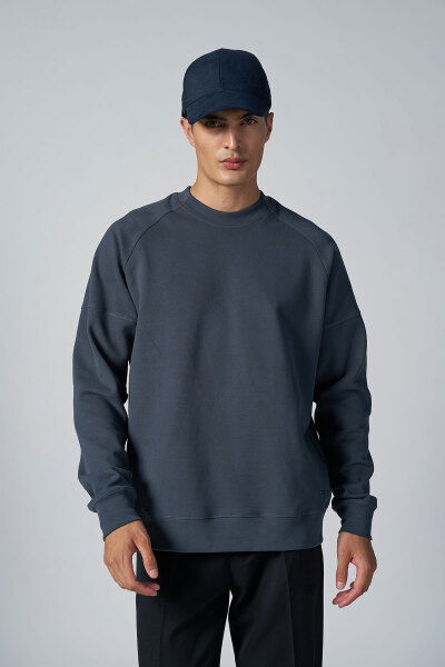  Erkek Füme Bisiklet Yaka Fırçalı Yumusak Dokulu Sweatshırt |4786 