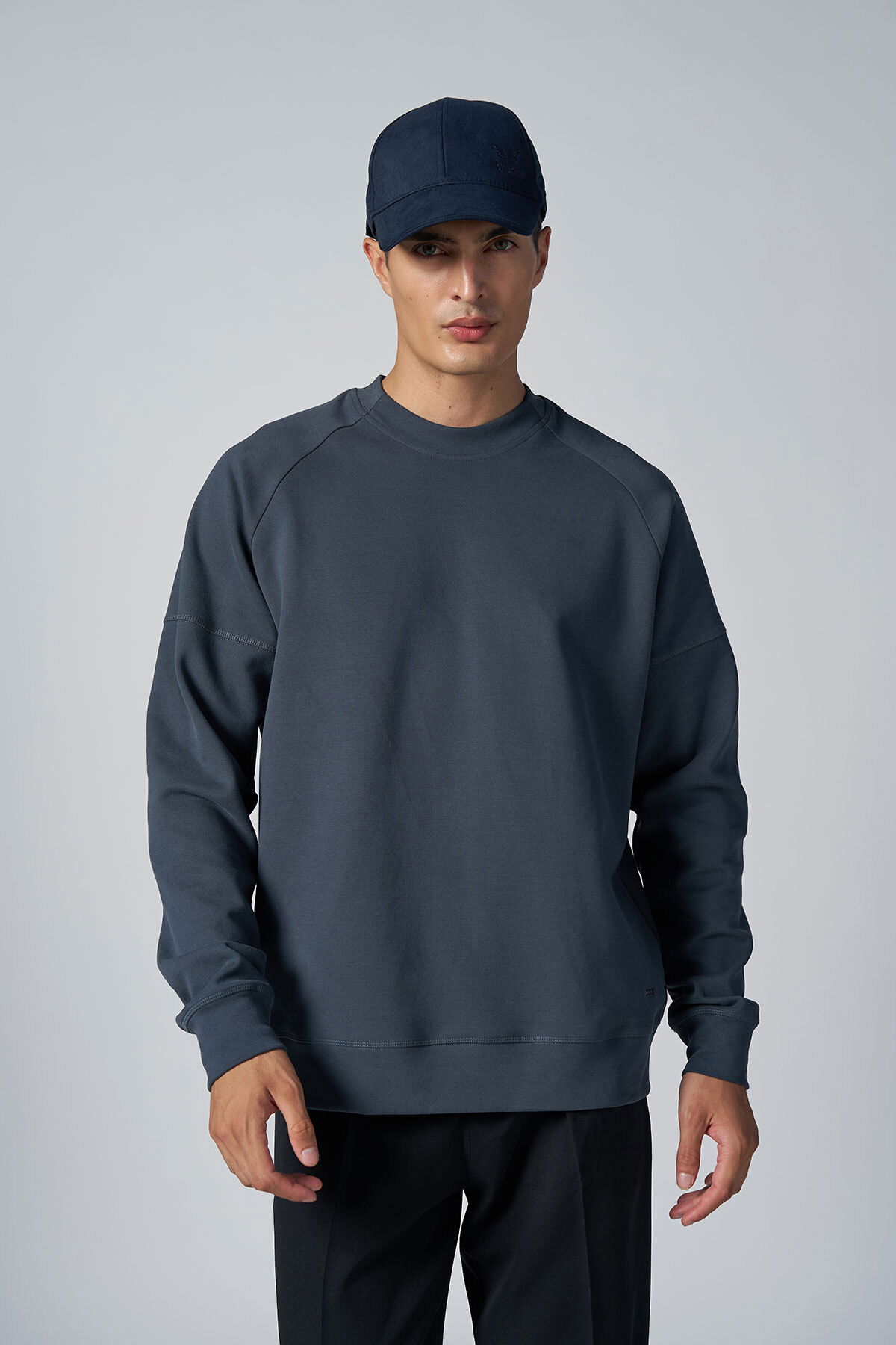  Erkek Füme Bisiklet Yaka Fırçalı Yumusak Dokulu Sweatshırt |4786 - BİLCEE