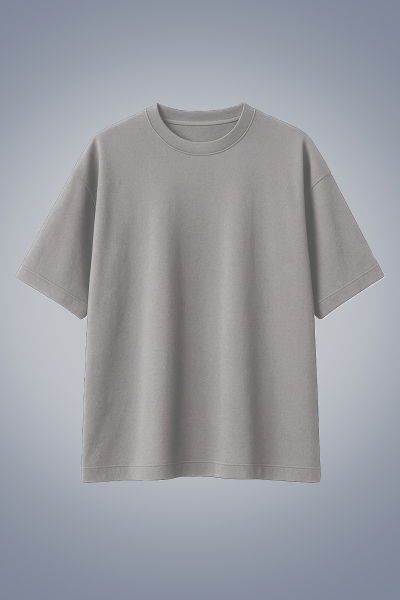 Erkek Açık Gri Basic Düz Pamuklu Ağır Kumaş Geniş Kalıp Oversize Tişört | 4581 