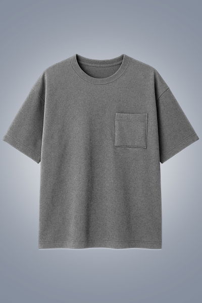 Erkek Gri Melanj Oversize Cepli Tişört | 4582 