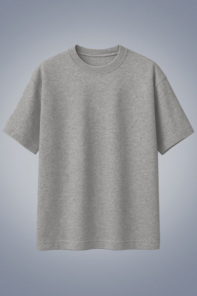 Erkek Gri Melanj Basic Düz Pamuklu Ağır Kumaş Geniş Kalıp Oversize Tişört | 4581 