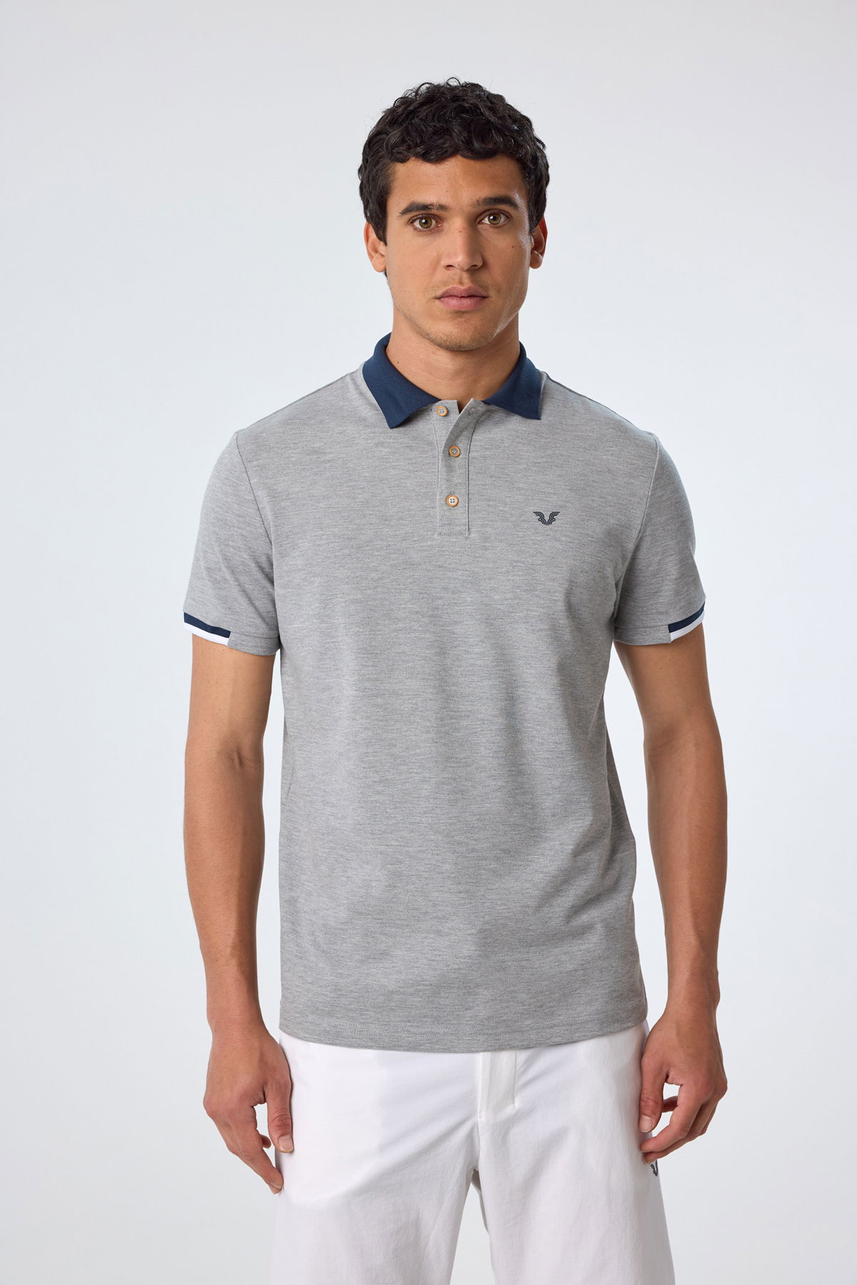 Erkek Gri Melanj Pamuklu Polo Yakalı Kısa Kollu Tişört | 9710 - BİLCEE