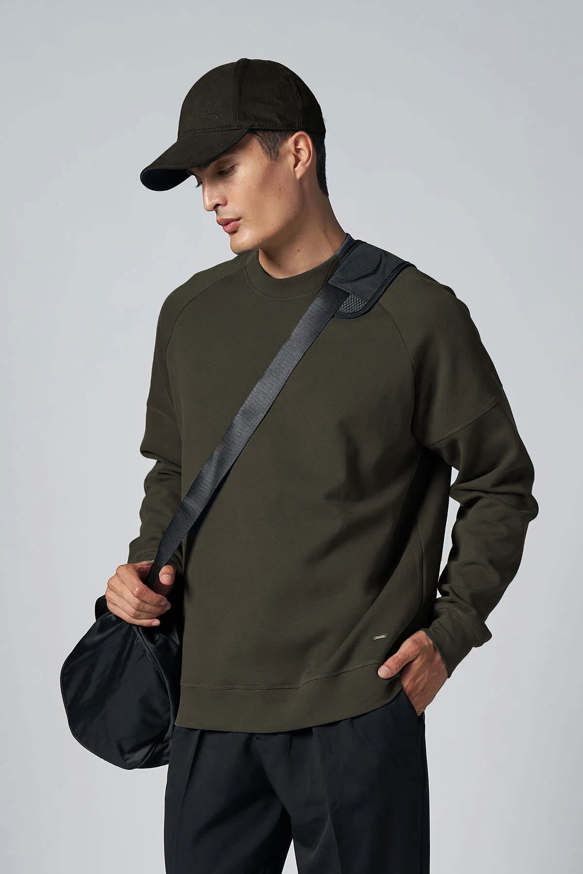 Erkek Haki Bisiklet Yaka Fırçalı Yumusak Dokulu Sweatshırt |4786 - BİLCEE