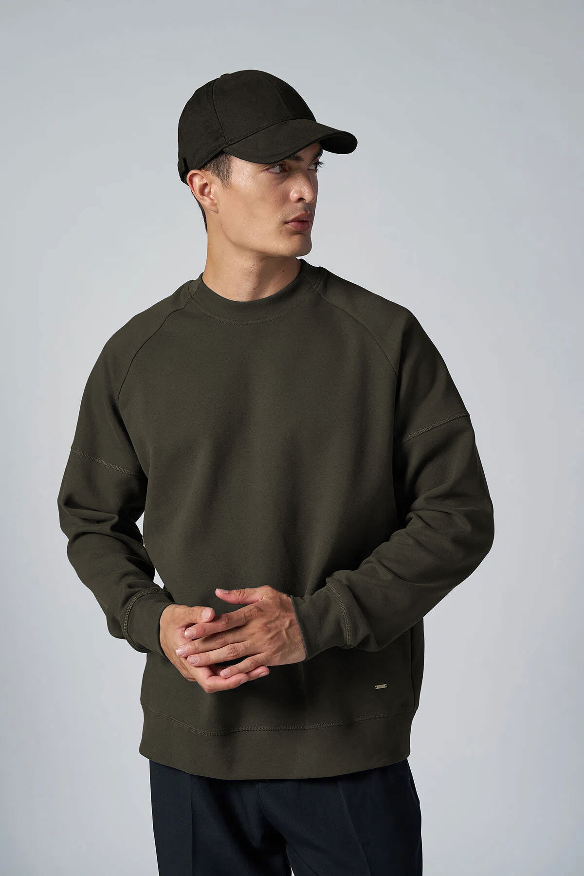 Erkek Haki Bisiklet Yaka Fırçalı Yumusak Dokulu Sweatshırt |4786 - BİLCEE (1)