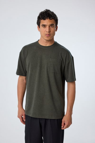 Erkek Haki Oversize Cepli Tişört | 4582 