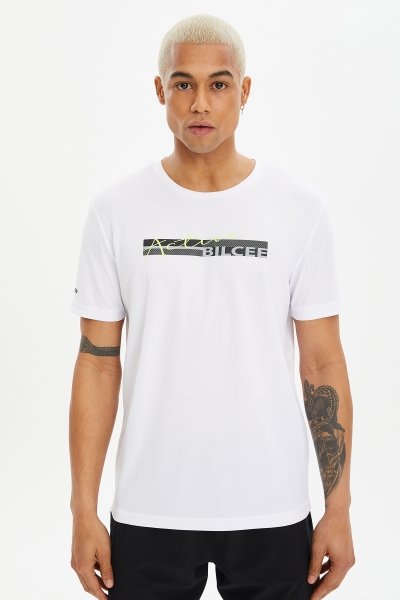 BİLCEE - Erkek Beyaz Hızlı Kuruyan Hafif Antreman Baskılı Tişört 0616