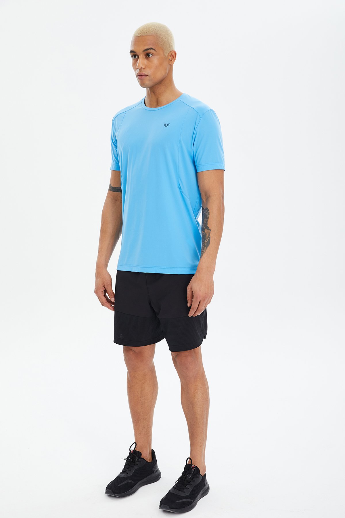 Erkek Mavi Hızlı Kuruyan Soft Dokunuşlu Serin Tutan Hafif Fitness Antrenman Sporcu Tişört 0657 - 3