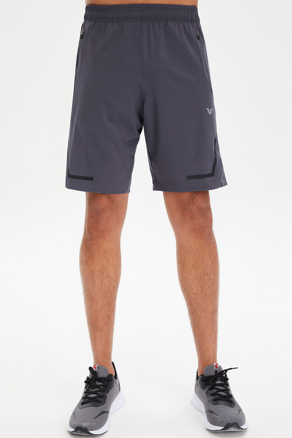 Erkek Gri Yırtmaç Paça Fermuar Cepli İnce Dokuma Kumaşlı Antrenman Şort | 0699 - BİLCEE