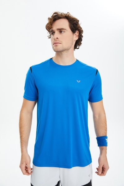 Erkek Mavi İnce Hafif Hızlı Kuruyan Sporcu Tişört 0635 