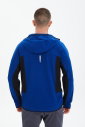 Erkek Saks Mavi Kapüşonlu Antrenman Koşu Fermuarlı Eşofman Üstü Spor Ceket | 0727 - 15