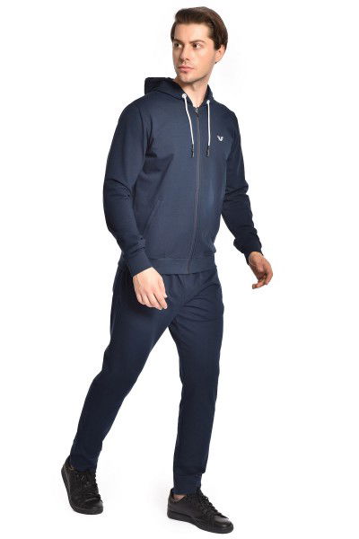 Erkek Lacivert Kapüşonlu Cebi Fermuarlı Spor Alt Üst Eşofman Takımı 8769