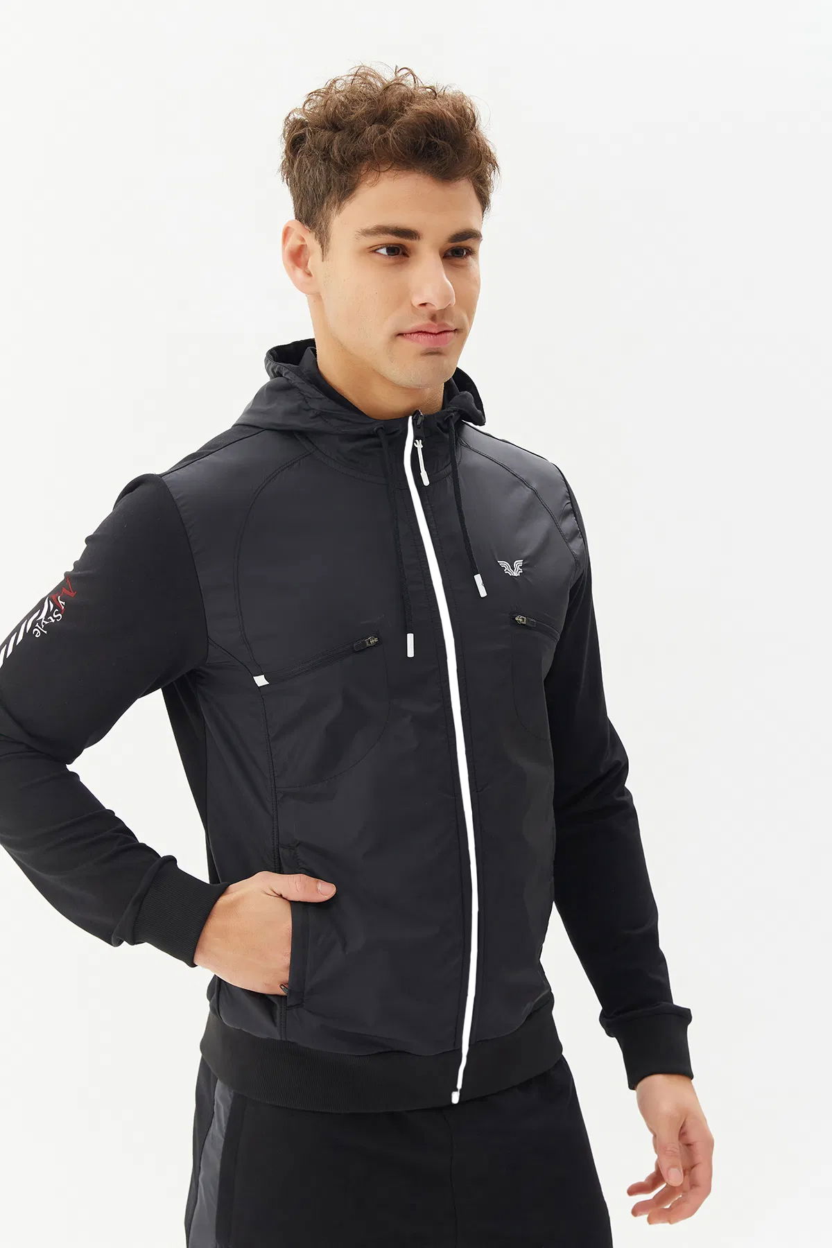 Erkek Siyah Cepli Lastik Paça Kapüşonlu Eşofman Takım 0211 - BİLCEE (1)