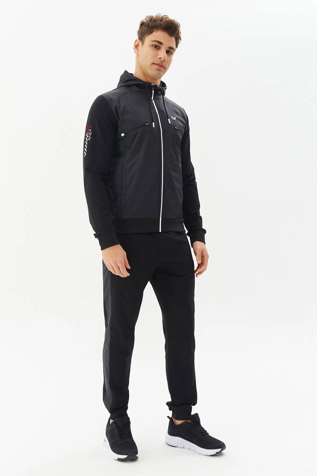 Erkek Siyah Cepli Lastik Paça Kapüşonlu Eşofman Takım 0211 - BİLCEE