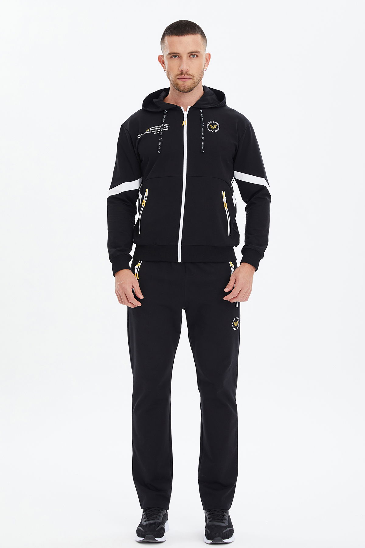 Erkek Siyah Kapüşonlu Düz Paça Eşofman Takımı | 0696 - BİLCEE