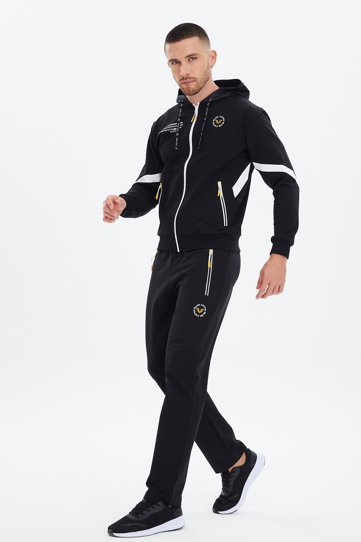 Erkek Siyah Kapüşonlu Düz Paça Eşofman Takımı | 0696 - BİLCEE (1)