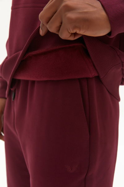 Erkek Bordo İçi Polarlı Kapüşonlu Kalın Kışlık Oversize Spor Düz Sweatshirt 0408