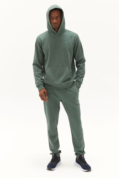 Erkek Yeşil İçi Polarlı Kapüşonlu Kalın Kışlık Oversize Sweatshırt KW-0408
