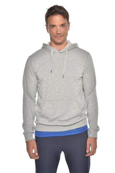 Gri Erkek Kapüşonlu Kanguru Cepli Pamuklu Spor Düz Sweatshirt 8755