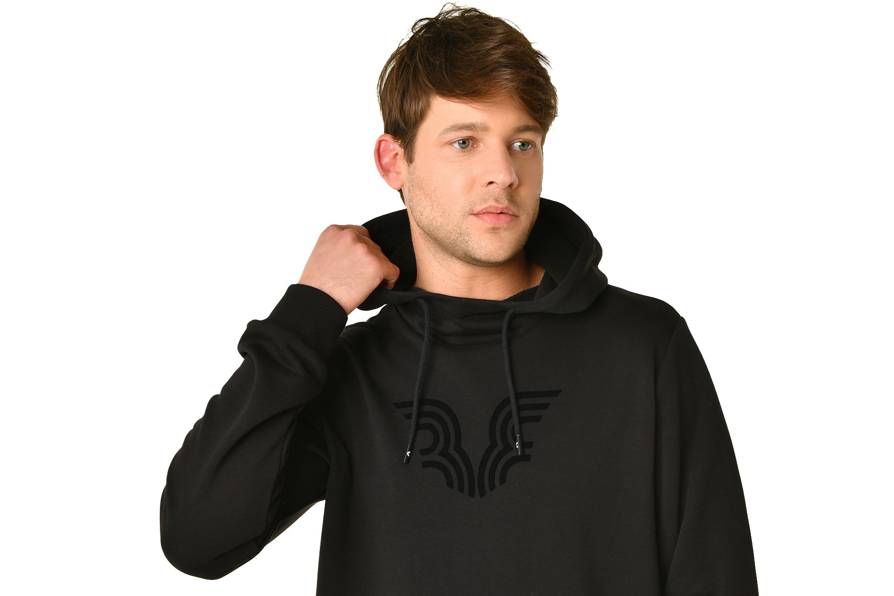 Erkek Siyah Kapüşonlu Kanguru Cepli Pamuklu Sweatshirt 9346