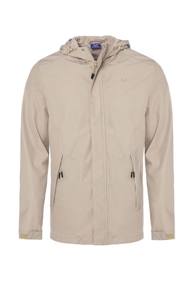 Erkek Krem Kapüşonlu Fermuarlı Yağmurluk | 8437 