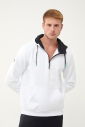 Erkek Beyaz Kapüşonlu Yarım Fermuarlı Kanguru Cepli Sweatshirt 1546 - 8