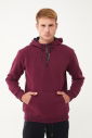 Erkek Bordo Kapüşonlu Yarım Fermuarlı Kanguru Cepli Sweatshirt 1546 - 1