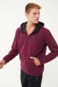 Erkek Bordo Kapüşonlu Yarım Fermuarlı Kanguru Cepli Sweatshirt 1546 - 2