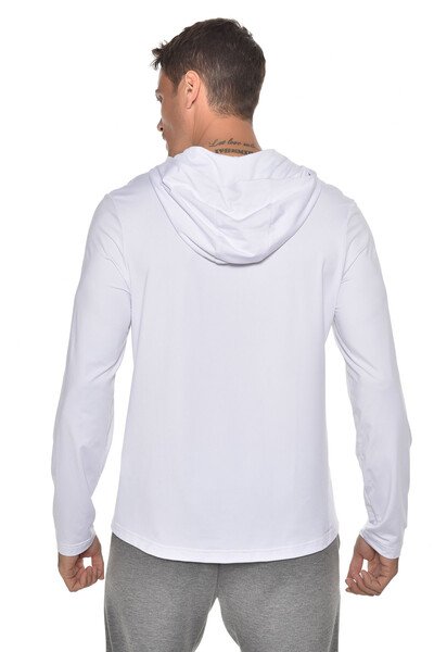 Erkek Beyaz Kapüşonlu İnce Yumuşak Dokulu Uzun Kol Sweatshirt 9233