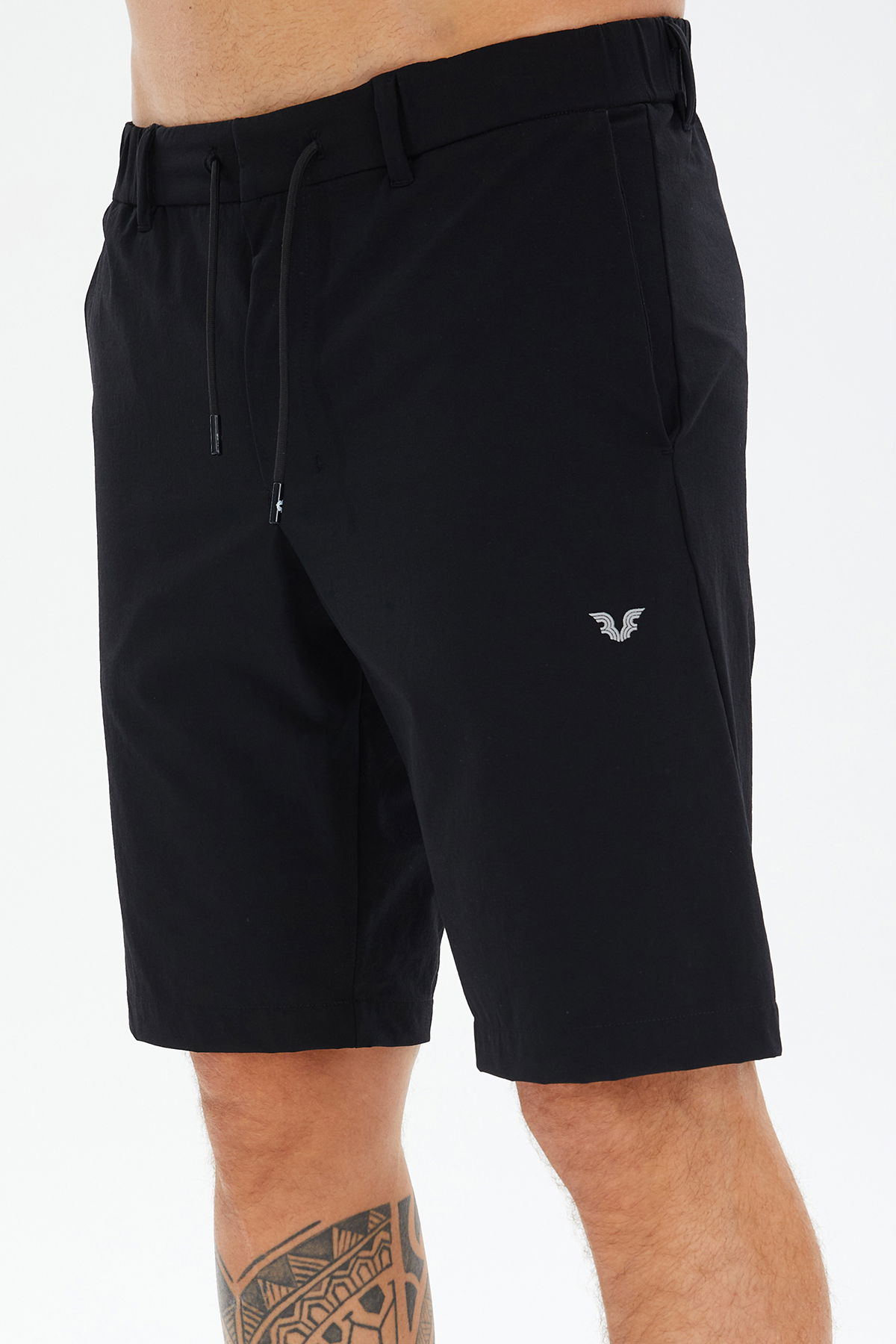 Erkek Siyah Likralı Dokuma Cepli Bermuda Şort | 0789 - BİLCEE