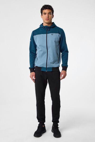 Erkek Mavi Kapüşonlu Lastik Paça Eşofman Takım | 0785 