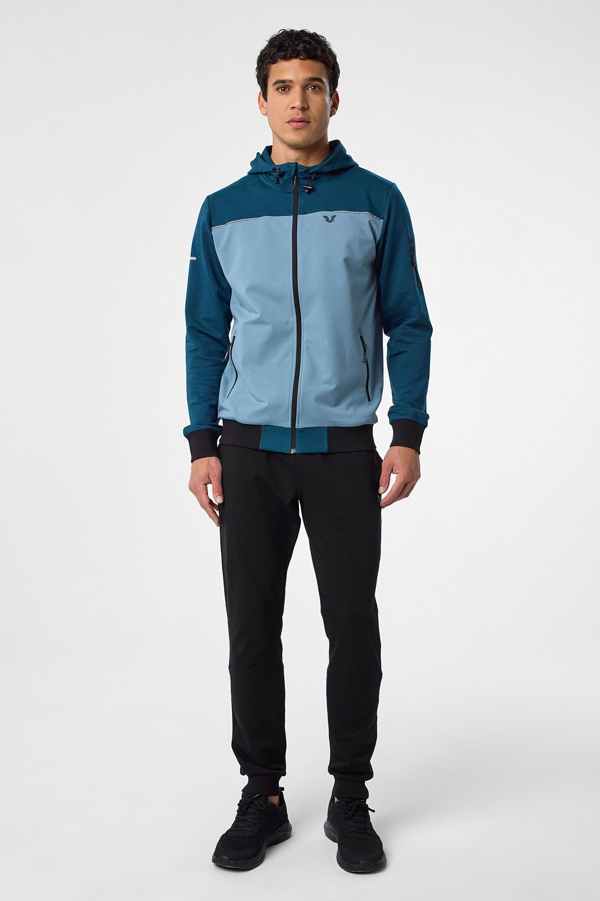 Erkek Mavi Kapüşonlu Lastik Paça Eşofman Takım | 0785 - BİLCEE (1)