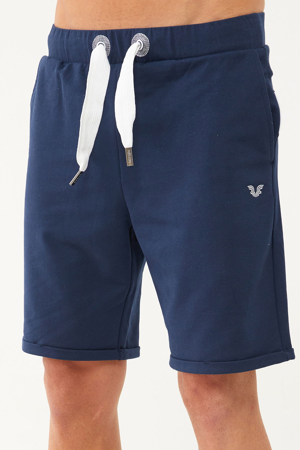 Erkek Lacivert Kalın İpli Beli Lastikli Organik-Bermuda Spor Şort | 0803 - BİLCEE