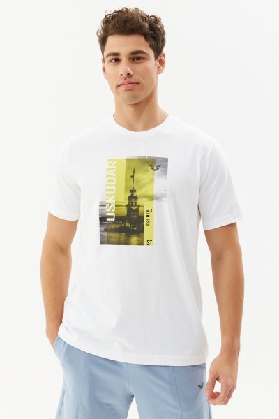 BİLCEE - Erkek Beyaz Oversize Baskılı Tişört 0203