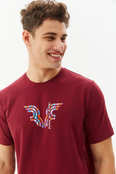 BİLCEE - Erkek Bordo Oversize Baskılı Tişört 0199 (1)