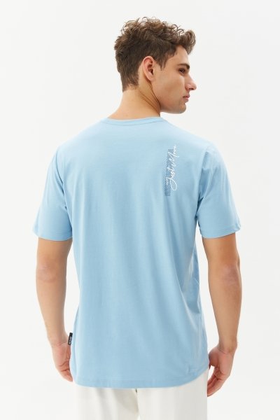 Erkek Mavi Oversize Baskılı Tişört 0220
